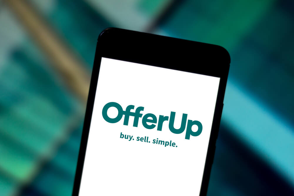 A mobile screen that has the word OfferUp on it. You can enjoy these 11 easy ways to get free toys for kids.