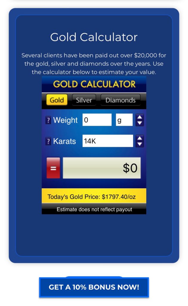 Cash for Gold USA gold calculator.