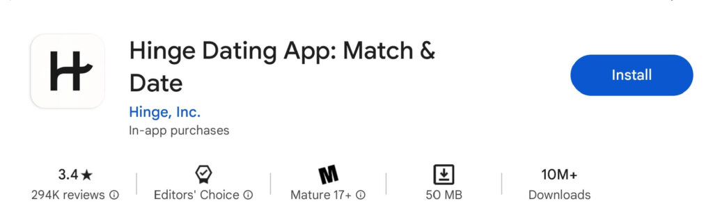 Hinge Google Play Page From July 2024