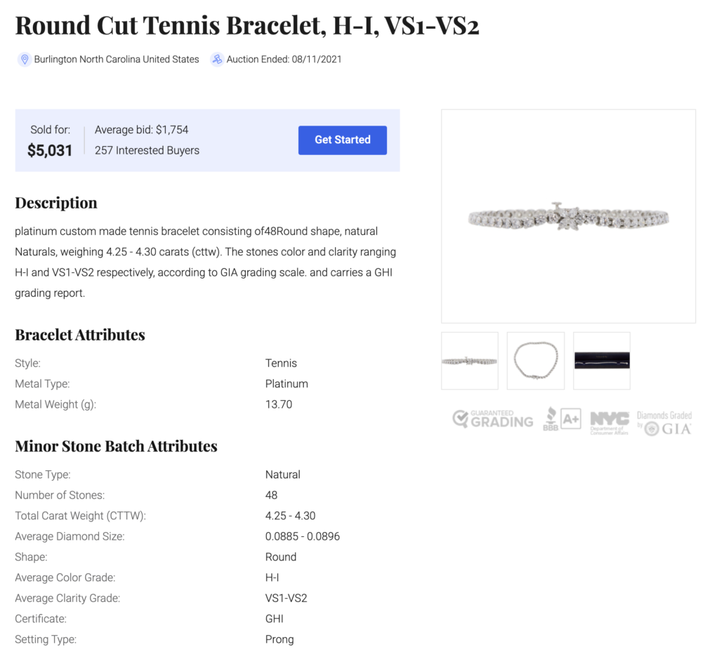 diamond tennis bracelet value