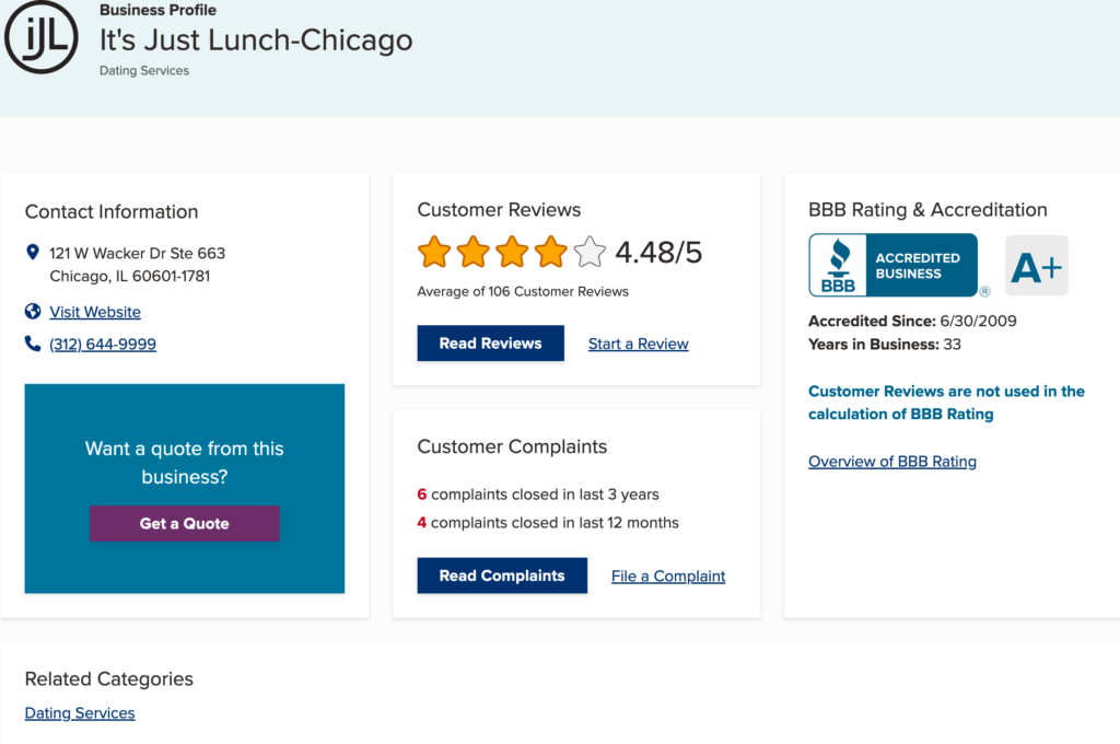 It's Just Lunch-Chicago BBB Page From July 2024