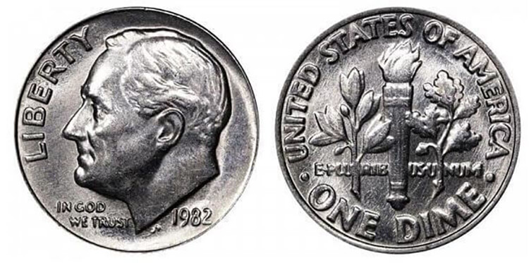 Front and back of the 1982 No Mint Mark Roosevelt Dime. 15 coins worth money in 2024: Do you have any at your house?