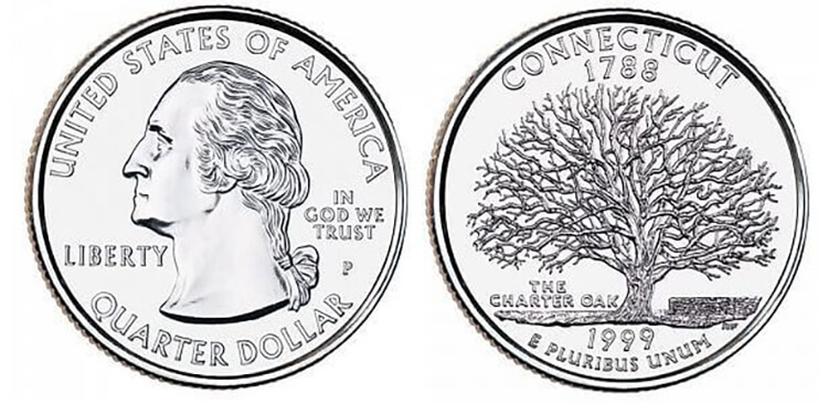 Front and back of the 1999 Connecticut Broadstruck quarter. Read more about the 15 coins worth money in 2024: Do you have any at your house?