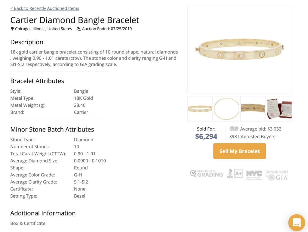 resale value of cartier love bracelet