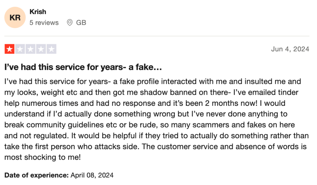 Tinder Trustpilot Review From July 2024-3